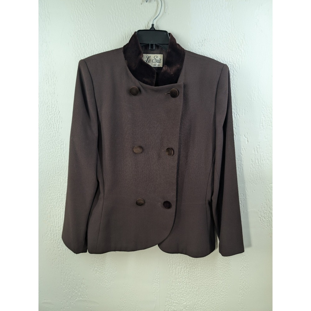 Vintage Le Suit Jacket Blazer Women's Size 14 Double Breasted Tailored Brown